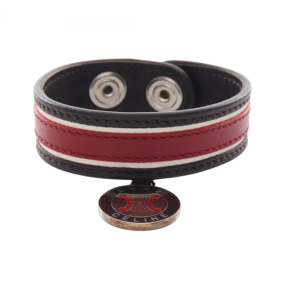 CELINE Brown Leather Charm Bracelet